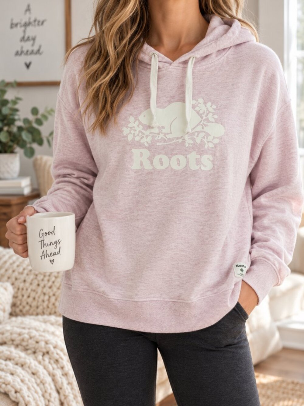 Roots Pink Beaver Logo Hoodie LARGE